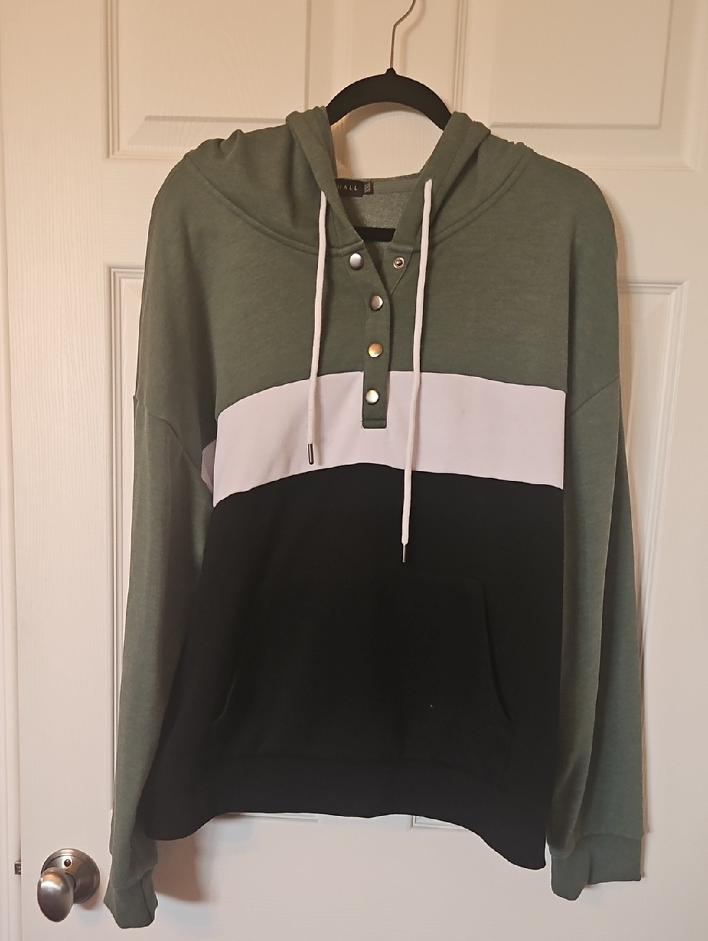 Olive Green Colorblock Hooded Sweater